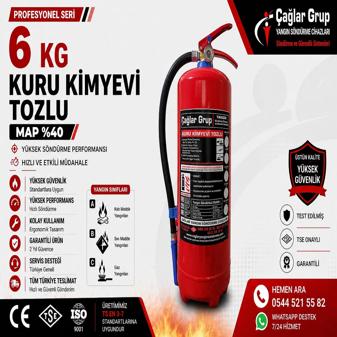 6 kg MAP %40 kuru kimyevi tozlu yangın söndürme tüpü