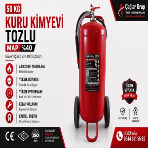 50 KG arabalı MAP %40 yangın söndürme cihazı kuru kimyevi tozlu yangın tüpü